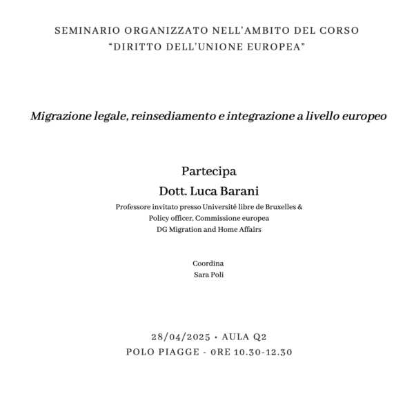 Seminario: Migrazione legale, reinsediamento e integrazione a livello europeo
