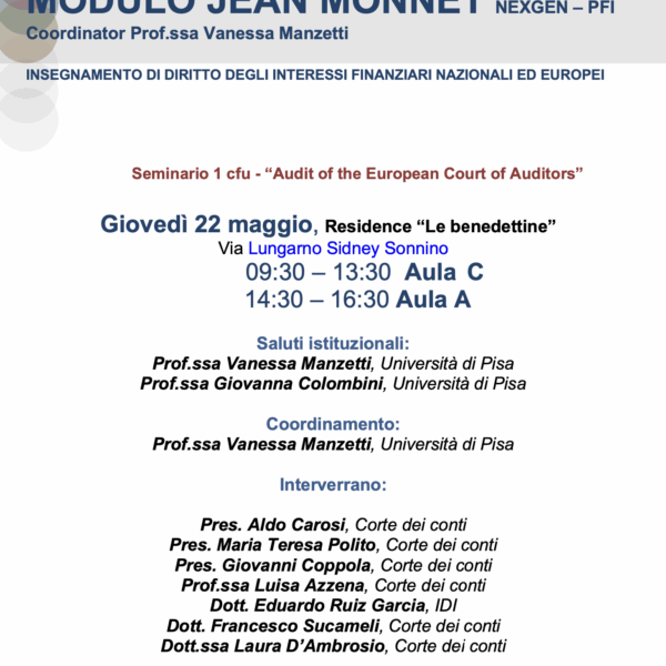 Modulo Jean Monnet: seminario “Audit delle Corti dei conti europee”
