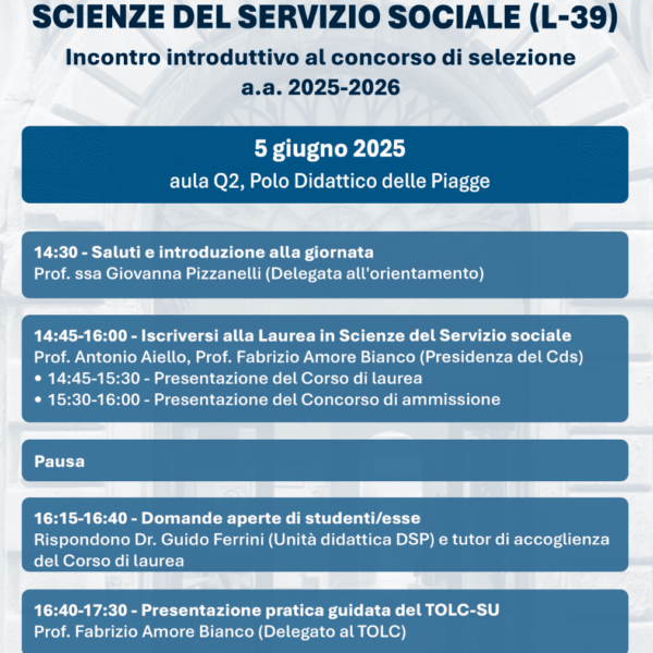 Incontro di orientamento: Corso di laurea in Scienze del Servizio sociale (L-39) a.a. 2025-2026