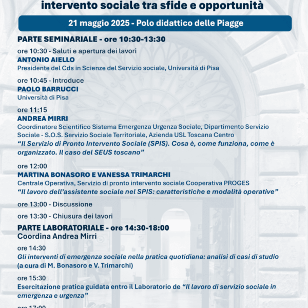 Seminario: Il lavoro dell’assistente sociale sul fronte dell’emergenza e urgenza e il servizio di pronto intervento sociale tra sfide e opportunità