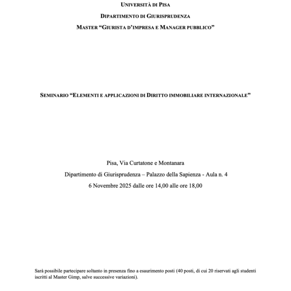 Seminario: Elementi e applicazioni di Diritto immobiliare internazionale