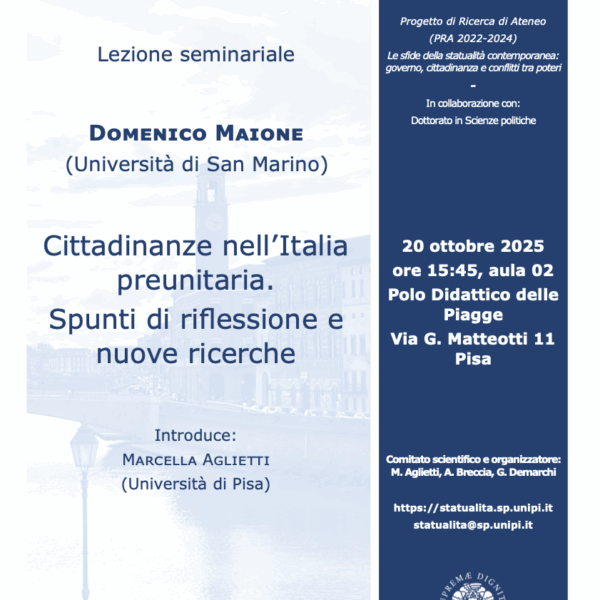 Lezione seminariale: “Cittadinanze nell’Italia preunitaria. Spunti di riflessione e nuove ricerche”