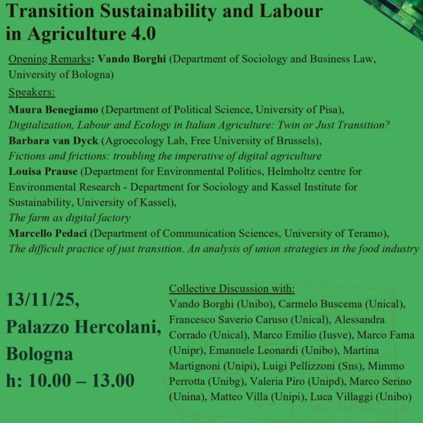 Final Project Workshop: “DI-JUST: Digital Food and Just Transition Sustainability and Labour in Agriculture 4.0”, Prof.ssa Maura Benegiamo