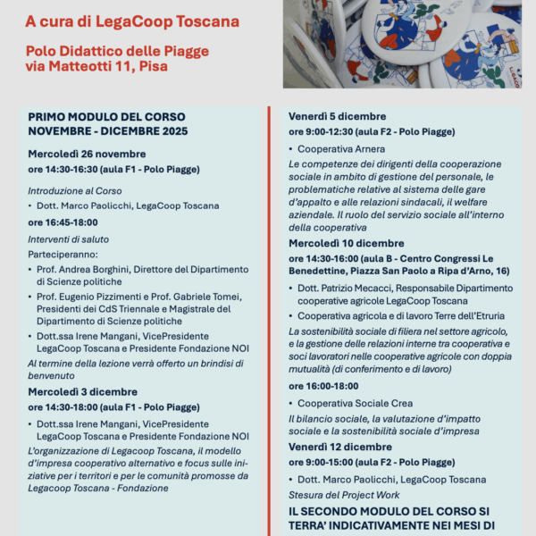 Laboratorio di economia cooperativa – a cura di LegaCoop Toscana (6 cfu)