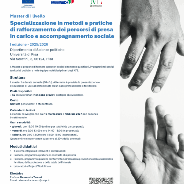 Proroga iscrizioni Master di I livello in Specializzazione in metodi e pratiche di rafforzamento dei percorsi di presa in carico e accompagnamento sociale – 26 gennaio 2026