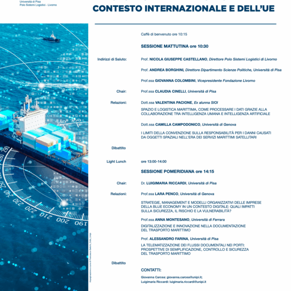 Convegno: “Tecnologie spaziali, sicurezza e trasporto marittimo: sfide nel contesto internazionale e dell’UE”