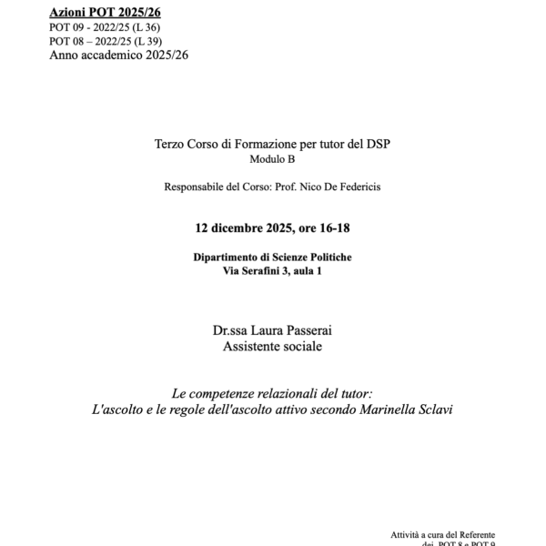 POT 8 e 9: Corso formazione tutor 2025/26