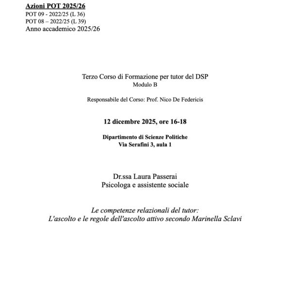 POT 8 e 9: Corso formazione tutor 2025/26
