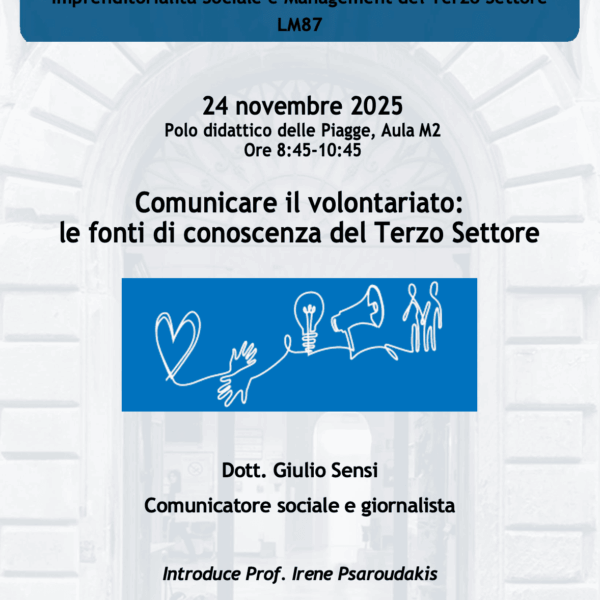 Seminario: “Comunicare il volontariato: le fonti di conoscenza del Terzo Settore” – Dott. Giulio Sensi